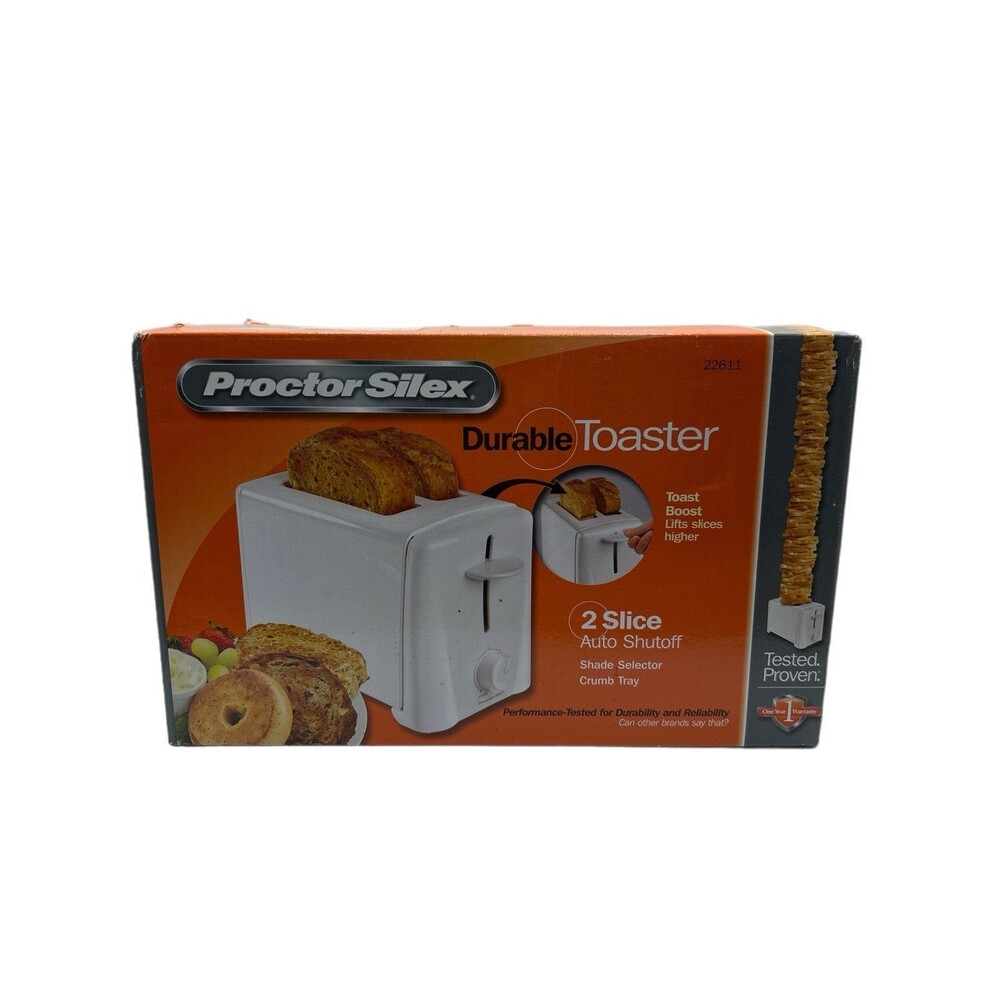 Proctor Silex  Toaster 2 Large Slice White Auto Shutoff New In Box